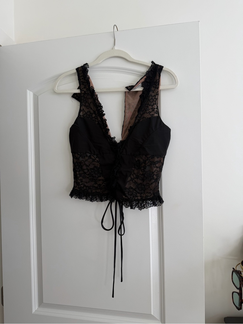 Black Lace Tie-Front Bustier Top